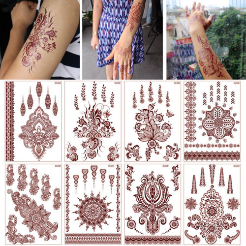 Autocollant de tatouage temporaire en dentelle fleur tribale henné noir/rouge sexy art corporel adulte☆ - Photo 1/66