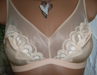 VINTAGE Simone Perele Glanz Spitzen BH Pin Up Büstenhalter 75 B haut NEU   (101)