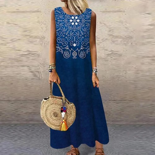 Elegant Printed O-Neck Sleeveless Dress PM Color And Size Long Dress Maxi - Picture 20 of 22