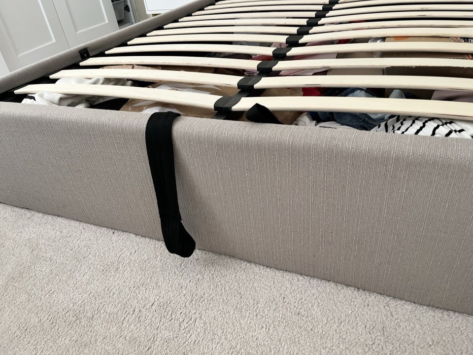 Dusk Madison Stone Grey Linen Look Fabric Double Ottoman Storage Bed eBay