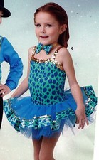 Dance Costume with Attached Short Tutu Size 2-3 Tot Gold Green Leopard