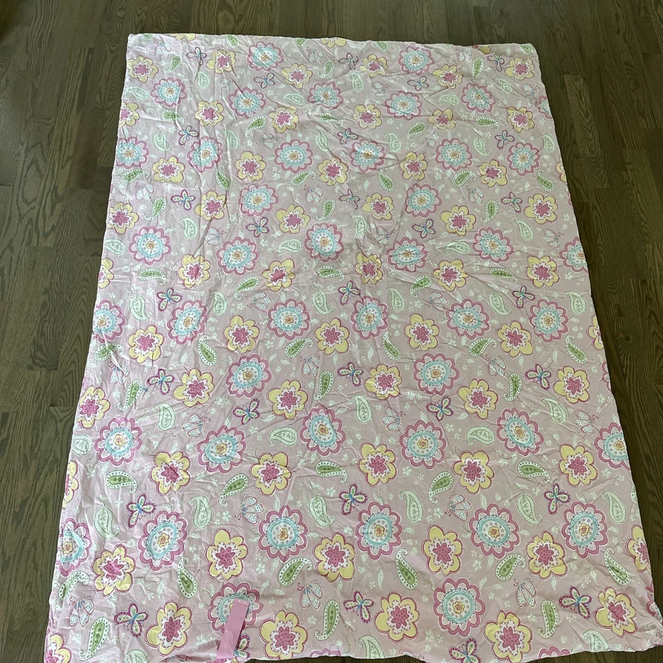 Pottery Barn 儿童布鲁克林被套套装双/全粉色蓝色佩斯利花朵 — 第 2/3 张图片