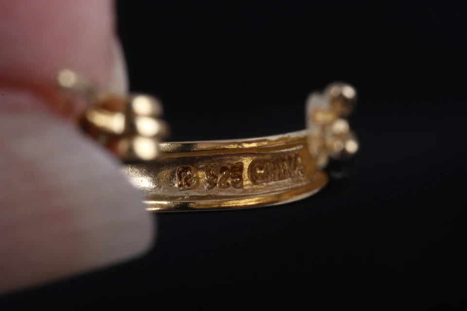 PENDIENTES ORO SOBRE PLATA ESTERLINA DIAMANTES ZAFIROS AZUL OSCURO FIRMADOS 925 8062 Foto 3 de 3