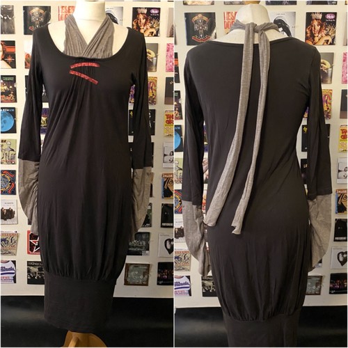 Vintage 90's Y2K Cop copine maxi dress grey halter scarf ruched sleeves