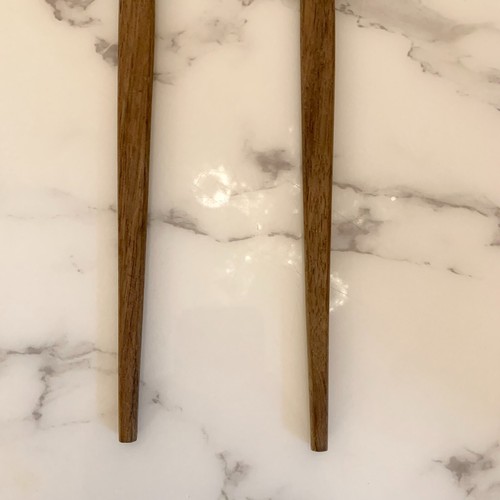 Par de utensilios MCM de acero inoxidable con mango de teca estilo danés vintage - Imagen 5 de 12