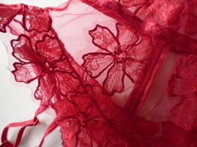 Agent Provocateur Seraphina L tattoo lace body suspenders 4 stockings sheer red