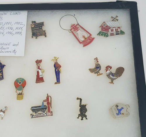 21 Vintage Kutztown PA Dutch Lions Club Pins 1980's + 1990's + Display Case - Picture 2 of 6