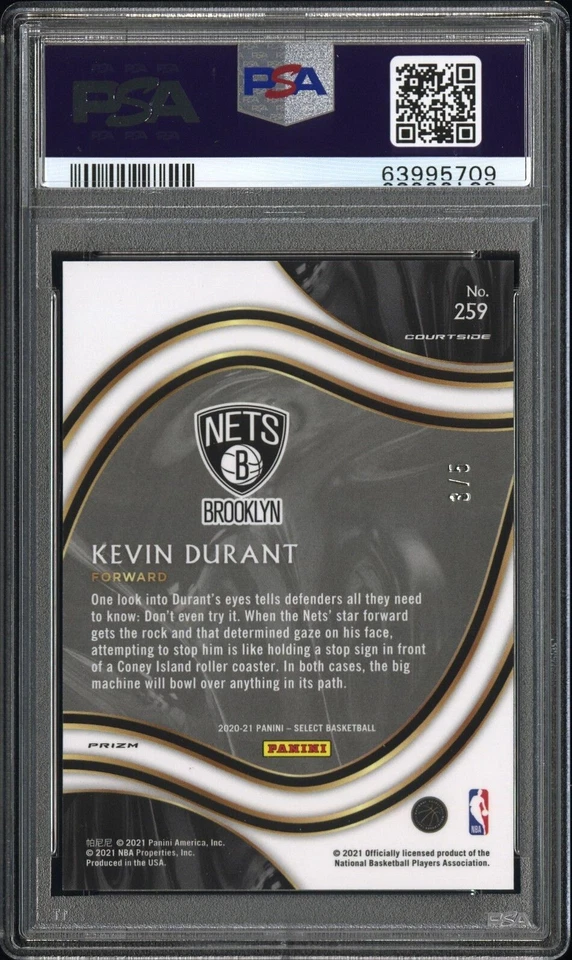 2020-21 Select FOTL Courtside Kevin Durant Neon Purple Pulsar #3/5 PSA 10 Pop 1 - Image 2 of 2