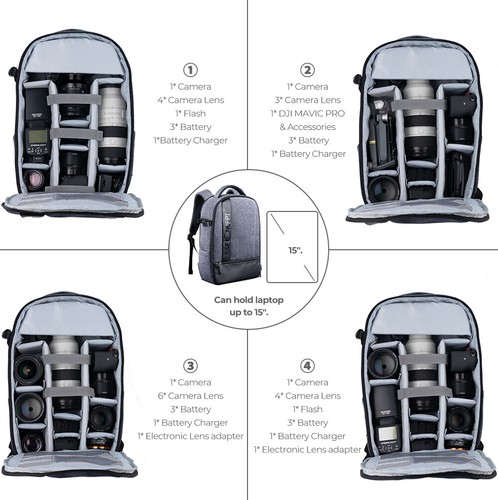 K&FConcept Camera Backpack Professional Large Bag Laptop Waterproof for DSLR SLR - Picture 3 of 10