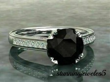 2.49CT Round Cut Genuine Onyx Women's Engagement Wedding Ring 14K White Gold FN