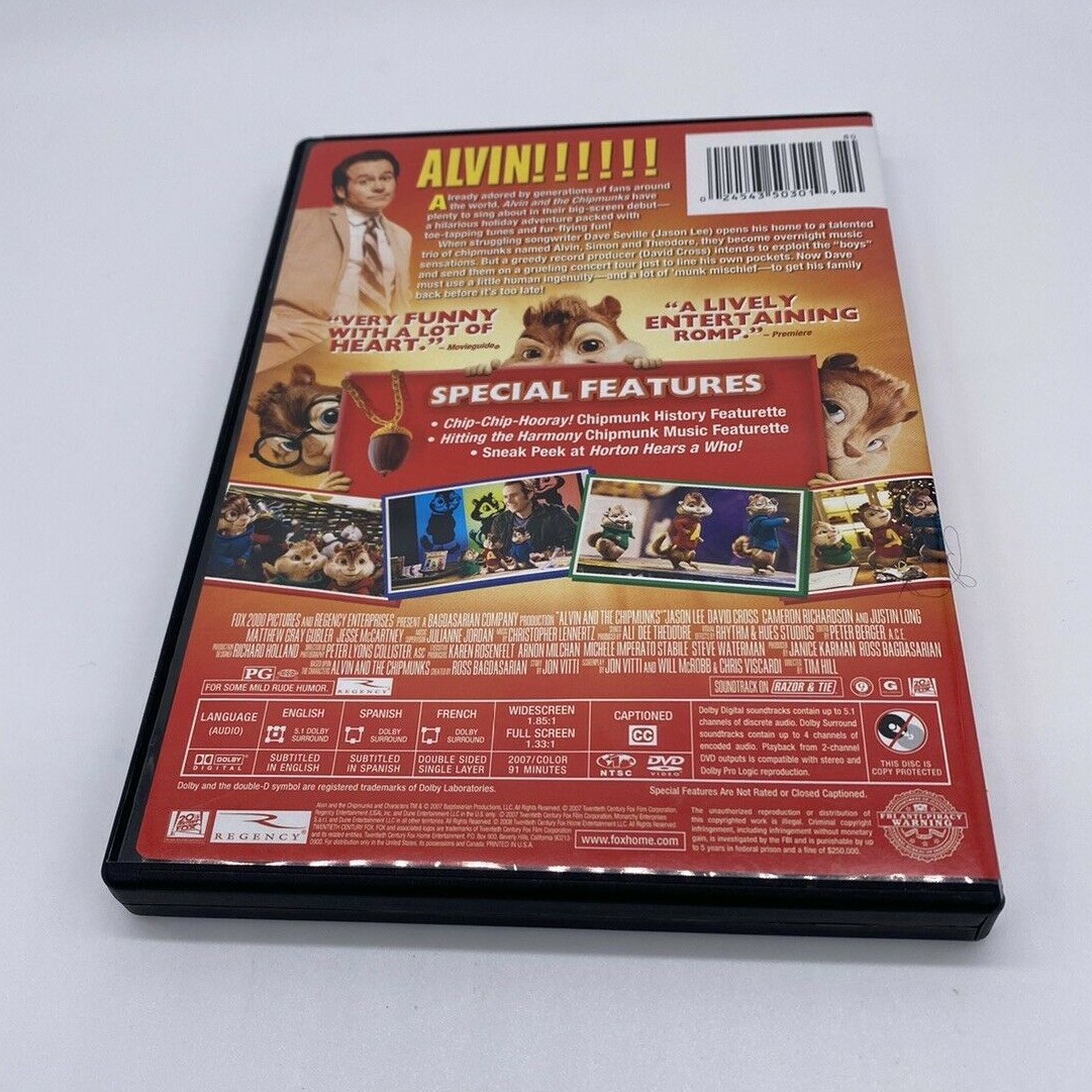 🐿 Alvin and the Chipmunks DVD, 2007 Starring Jason Lee, Alvin