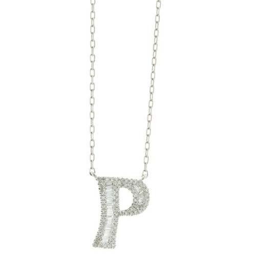 18 Karat Weißgold Mosaik Set Diamant Initial P Halskette