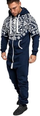 Amaci&Sons Men's Norwegian Jumpsuit Overalls Adult Pijamas Tracksuit Navy Blue