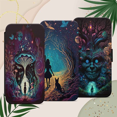 GOTH MOON DARK WONDERLAND FLIP WALLET HANDYHÜLLE FÜR IPHONE SAMSUNG PIXEL