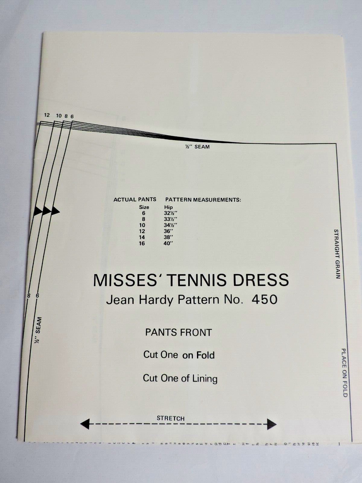 Vintage Jean Hardy Patterns #450 Ladies Tennis Dress S-XL Pattern FF Uncut 1973