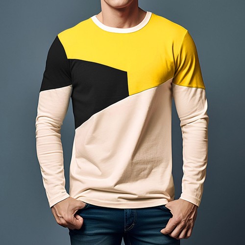 Herren Langarm T-Shirt Freizeit Farbe Block Rundhals Lose Pullover Tops - Bild 8 von 19