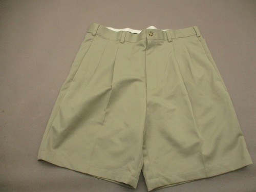 Unbranded Size 36 Mens Khaki Stretch Zip Fly Pockets Pleated Golf Shorts 773