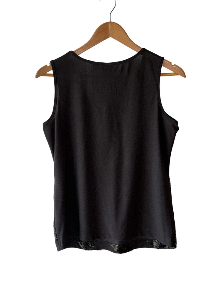 Camiseta sin mangas Covington talla Petite M negra lentejuelas rayas Foto 4 de 4