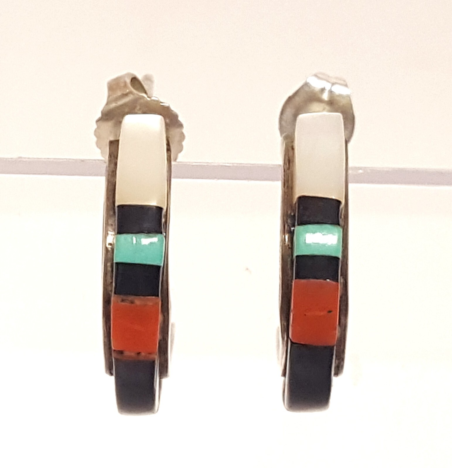 Sterling Silver Gemstone Patchwork Southwest Earr… - image 6