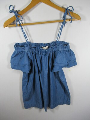 Ann Taylor LOFT Off The Shoulder Chambray Top Women PS Blue