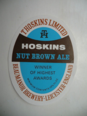 NEUWERTIG HOSKINS LEICESTER NUSSBRAUN ALE 19 1/3 flüssige Unzen BRAUEREI BIERFLASCHE ETIKETT