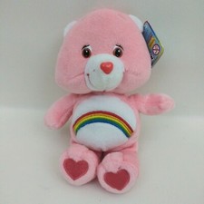 NWT 2003 Care Bears Cheer Bear 8" Stuffed Bean Bag Plush Pink with Rainbow