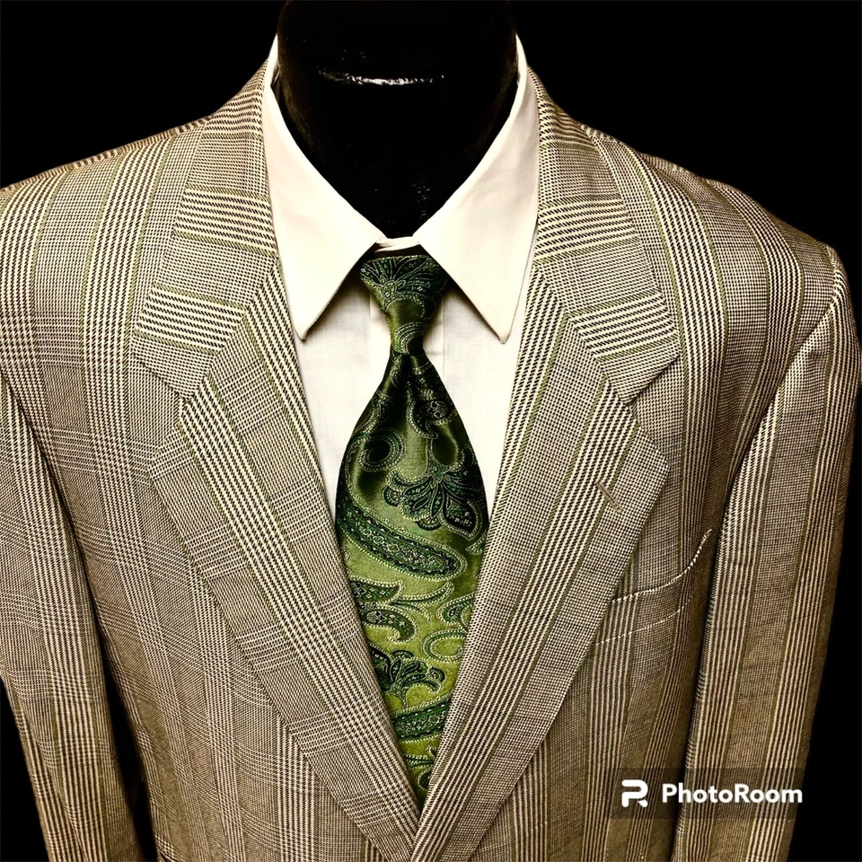 GUCCI Italia Hombre Abrigo Deportivo DORADO Verde OVERCHECK Chaqueta Lana SEDA Blazer 46 L Foto 4 de 4