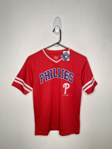 Philadelphia Phillies Baseball Jersey Boys Size Large 12-14 Red MLB Short Sleeve - Picture 1 of 4