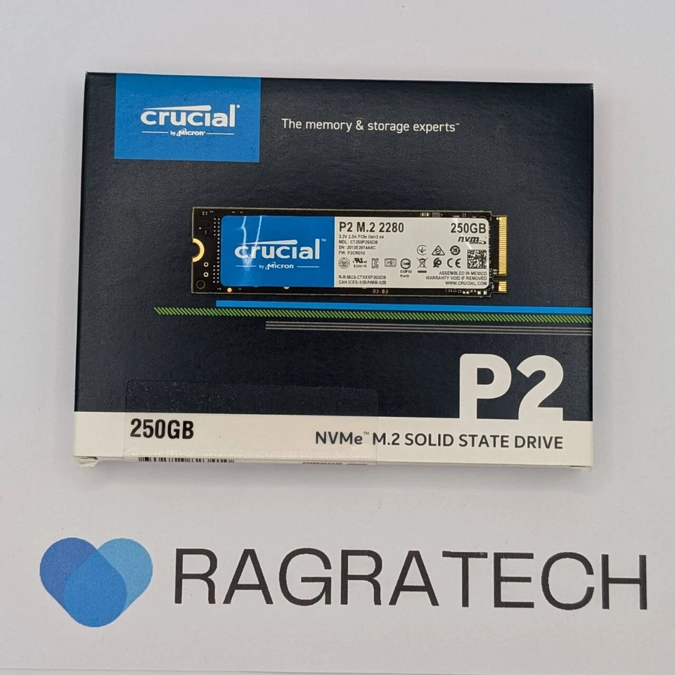 Crucial P2 250GB GO M.2 2280 PCI-e 3.0 NVMe SSD M2 - Image 2 of 3