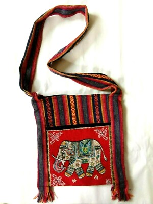 Shoulder Bag Thai Elephant Woven Fabric Hmong Handmade Style Bohemian Travel Bag
