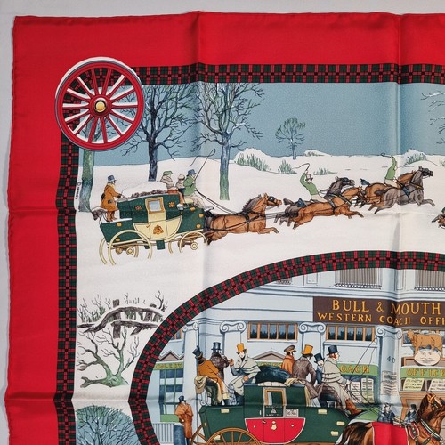 RARE VINTAGE HERMES Silk Scarf "L'Hiver en Poste" Carre 90 by Philippe Ledoux - Picture 6 of 17