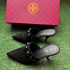 Tory Burch 378 Georgina Black Suede Leather Stud Mule SZ 6