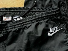 Early 90s Gray Tag Nike Track Pants Black Nylon Ankle Zip Swoosh Unlined L