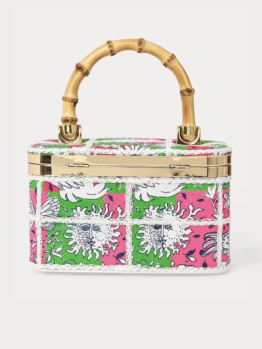 YUZUまぁるいタパ柄のバッグとペンケース Lilly Pulitzer NWT Millie Bamboo Top Handle Bag Pink Lil Chicken