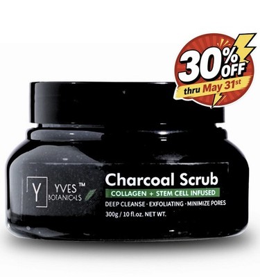 Collagen Charcoal Stem Cells: Tone Brighten Detoxify Skin Exfoliate Scrub10 Oz.