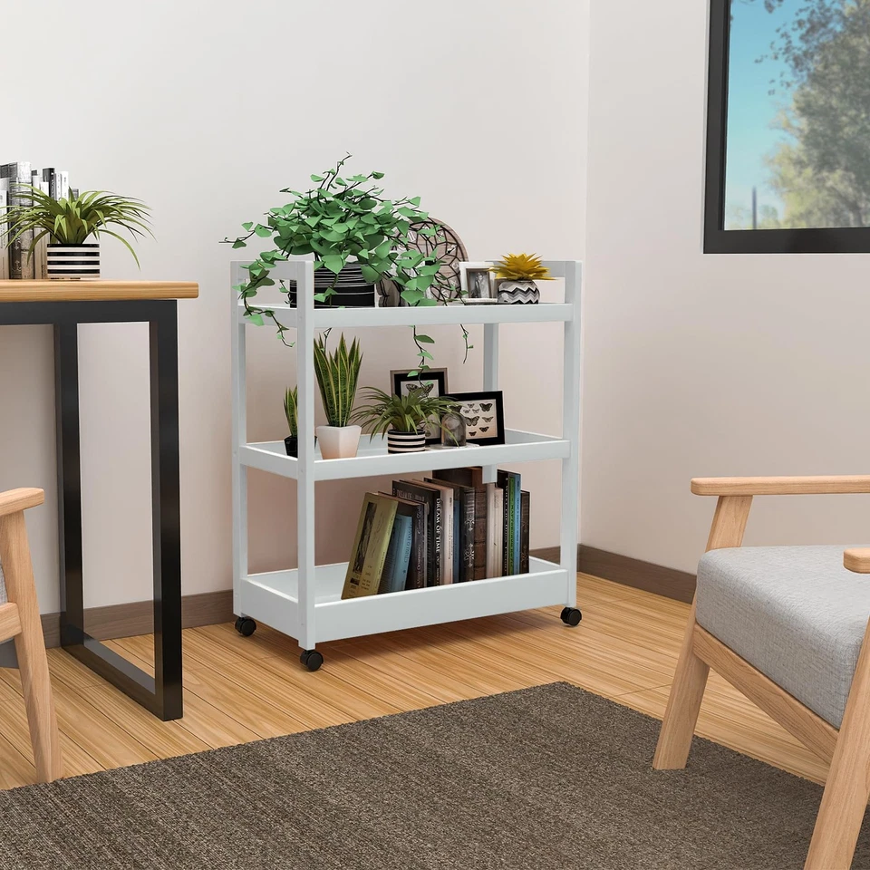 Carro de almacenamiento de cocina de bambú con ruedas, carro rodante de madera de 3 niveles para kitc en el hogar... Foto 3 de 4