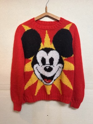 Vintage Mickey Mouse Mohair Wolle Handgestrickt Hand Made Pullover Pulli Rot Selten 