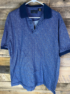 Axis LA Mens Sz L Blue Printed Short Sleeve Cotton Polo Shirt