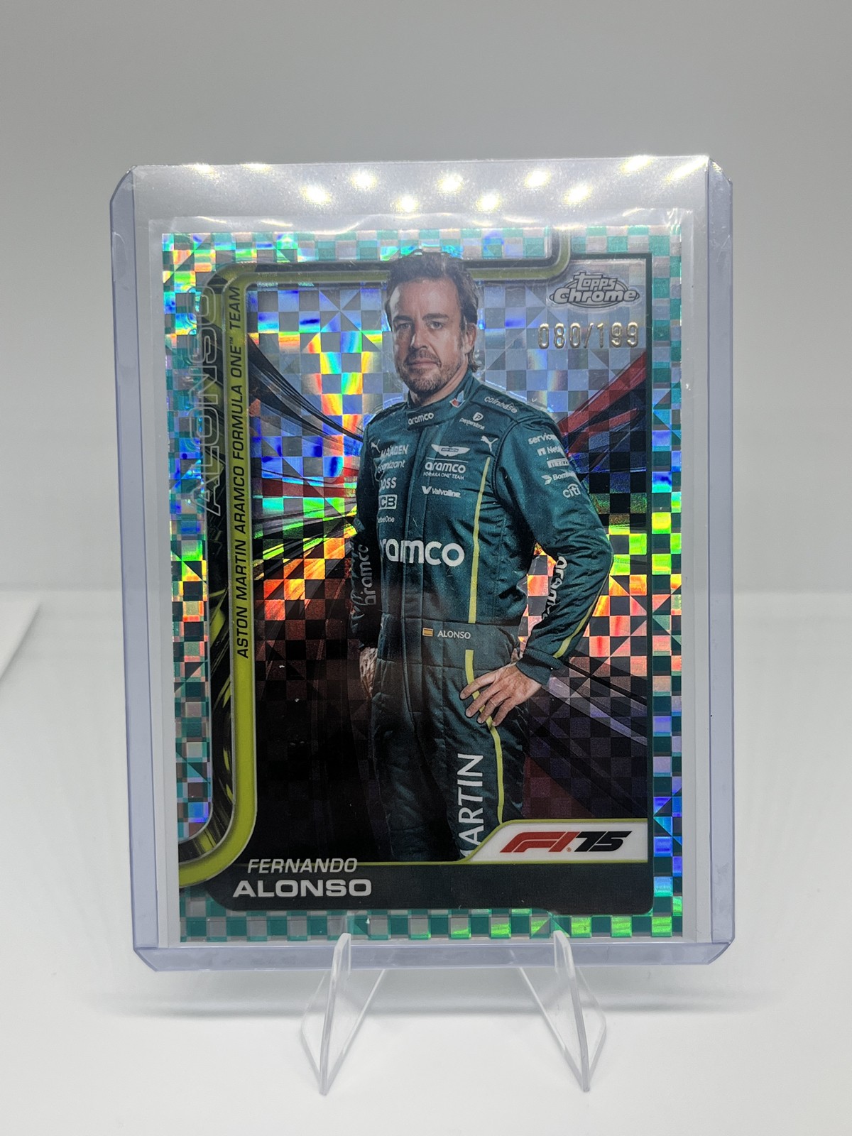 2025 Topps Chrome-F1 Drivers Fernando Alonso #9 Aqua Checker Flag Refractor /199