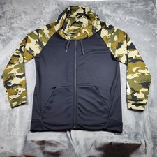 NIKE Hoodie Men's Large Camo Black Full-Zip Dri-Fit Athletic Training Sweatshirt