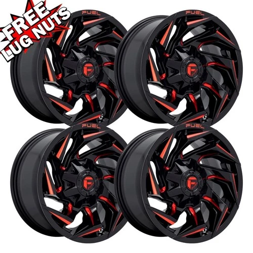 (Set-4) Fuel D755 Reaction 17X9 6X139.7 Black Red 1mm Wheels Rims 17 Inch
