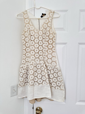  $290 ABS by Allen Schwartz Ivory Crochet Cotton Party Cocktail Dress ~ 6