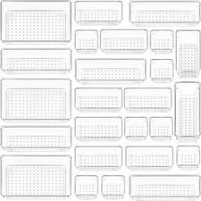 25 PCS Clear Plastic Drawer Organizers Set, 4-Size Versatile Bathroom and Vanity