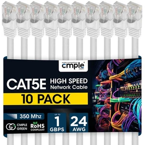 10 PCS Cat5e Câble d'attelage 1,5-15ft LAN Cord Ethernet pour le jeu / blanc streaming