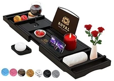  Bathtub Caddy Tray for Bathtub - Bamboo Adjustable Organizer Tray for Black