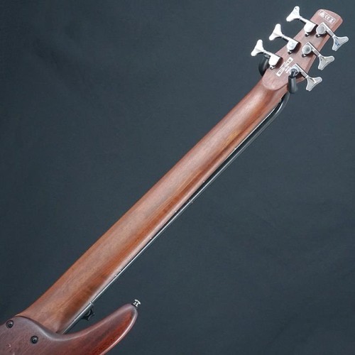 Brown Ibanez SR506-BM bass guitar with silver hardware and six-string scale, used w/soft black case.