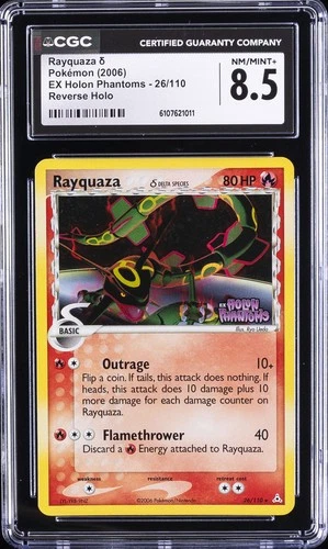 2006 POKEMON EX HOLON PHANTOMS #26 RAYQUAZA-REVERSE FOIL CGC 8.5
