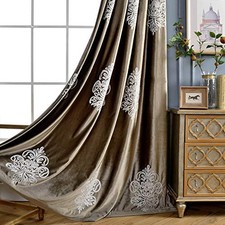 2 Panels European Floral Embroidered Curtains, 52"W x 63"L Pack of 2 Brown