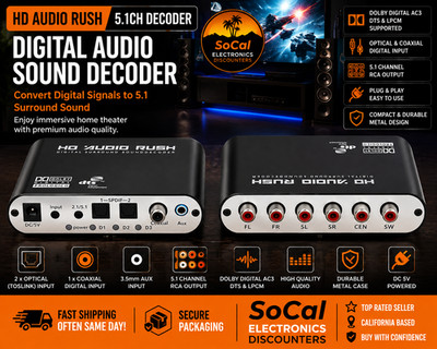 HD Audio Rush 5.1CH Surround Sound Decoder Optical SPDIF Coaxial to RCA AC3 DTS
