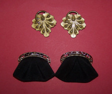 2 PAIR SHOE CLIPS 1 - S.G. D'OR BLACK VELVET GOLD TRIM, 1 -BRASS FLOWER DESIGN